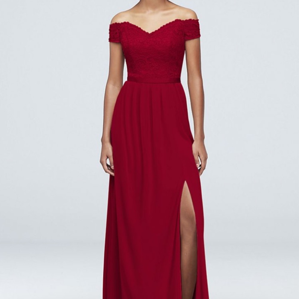 Off-the-Shoulder Lace & Mesh Bridesmaid Dress DB